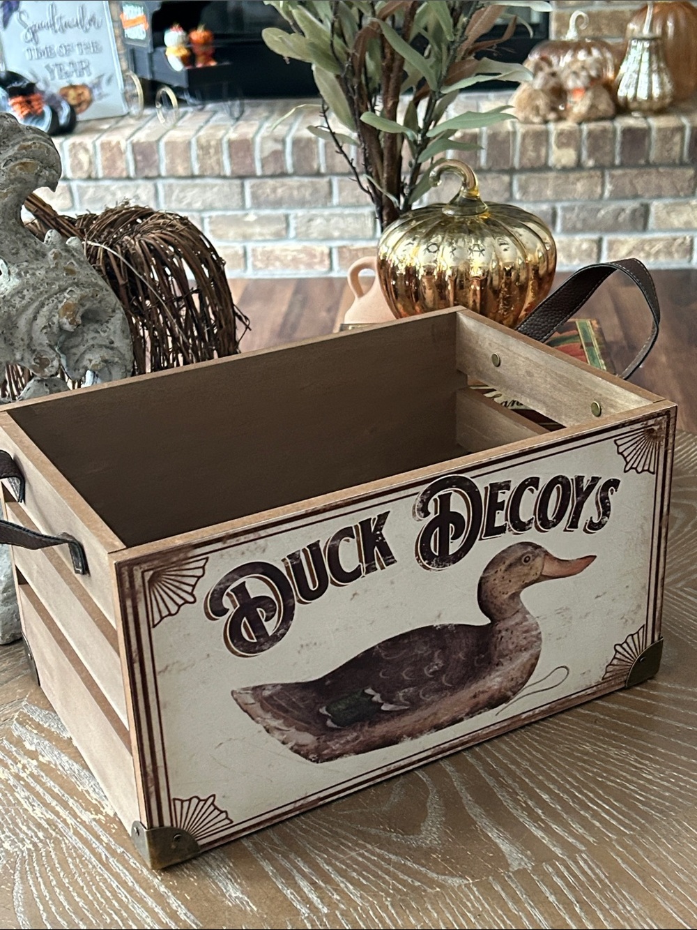 NEW! Rustic Hunting Lodge Duck Decoys Wooden Storage Crate Box Faux leather